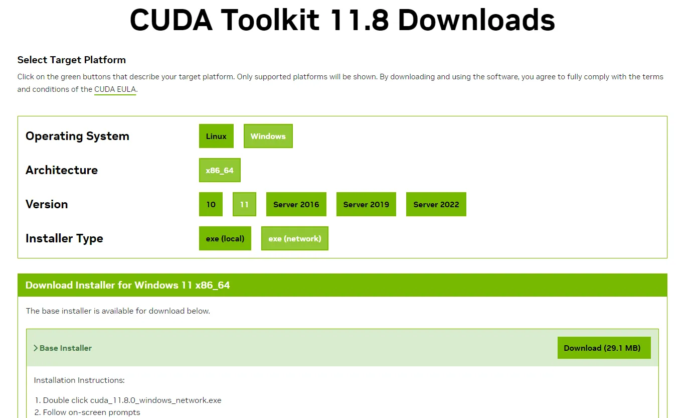 CUDA 11.8 Download Website